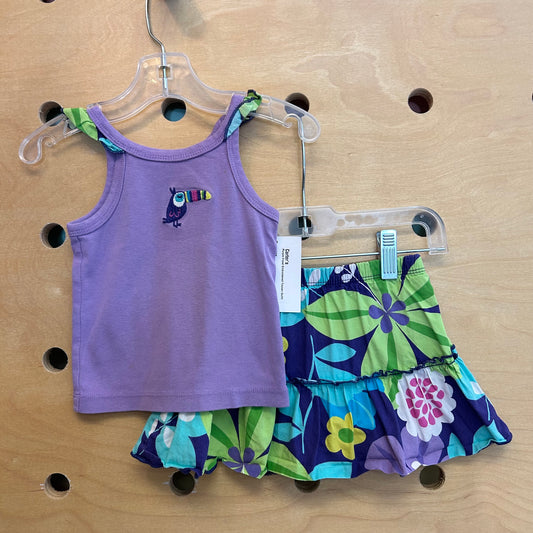 Purple Floral Embroidered Toucan Outfit