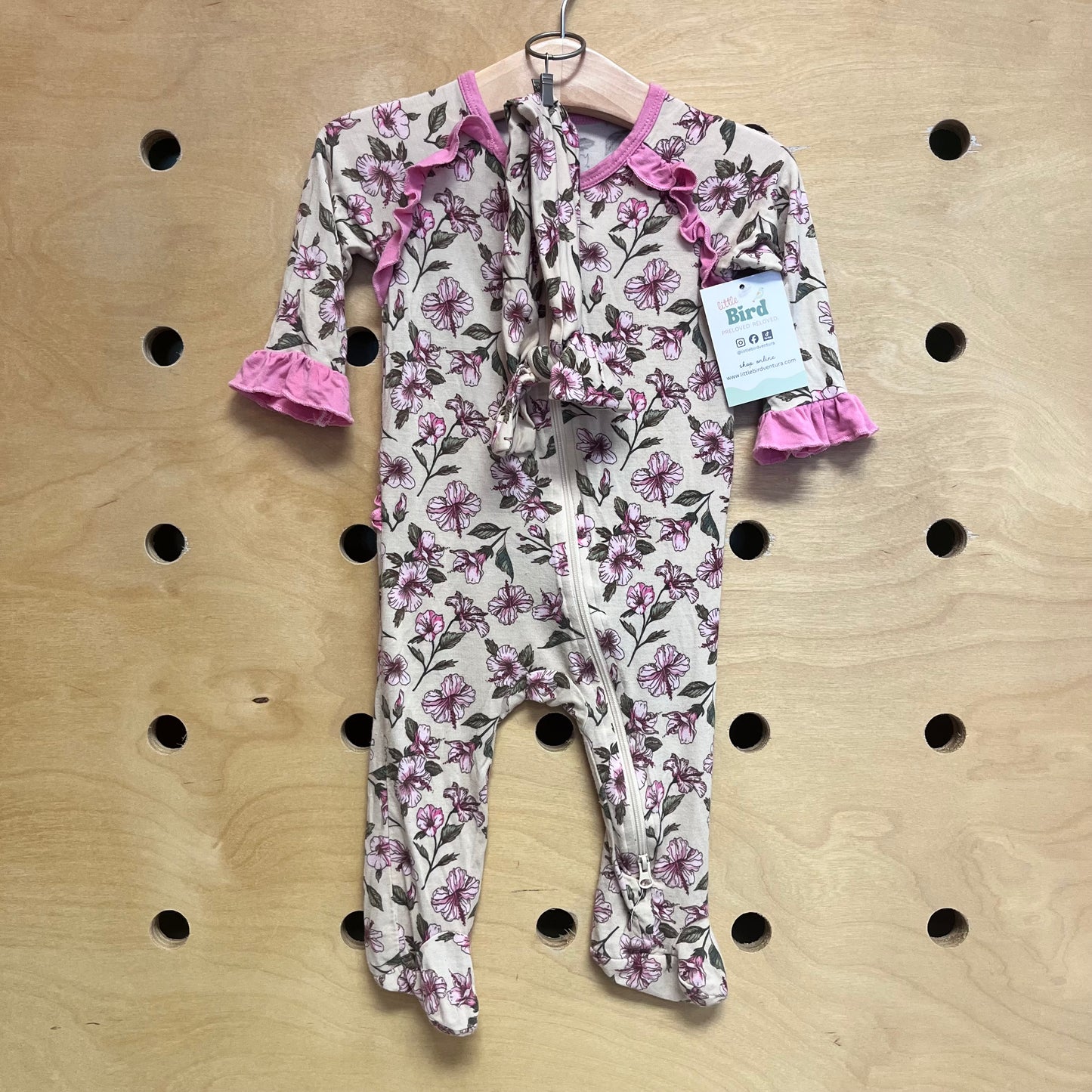 Cream/Pink Floral Footies/Headband
