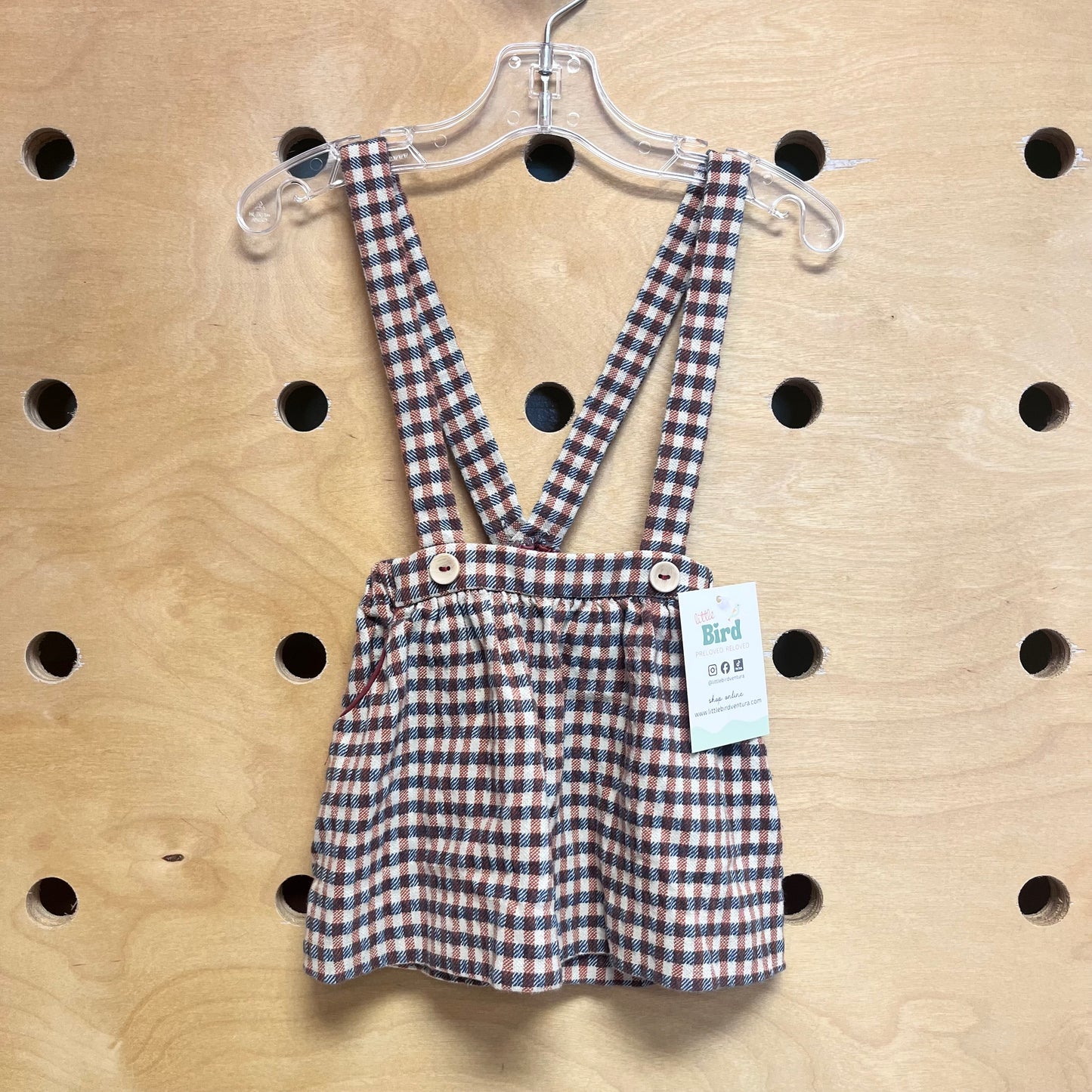 Rust/Grey Gingham Skirt w/ Suspenders
