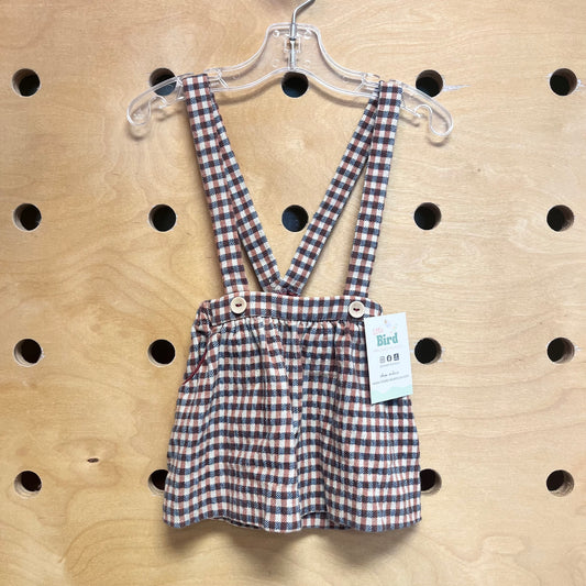 Rust/Grey Gingham Skirt w/ Suspenders