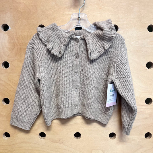 Tan Ruffle Collar Cardigan