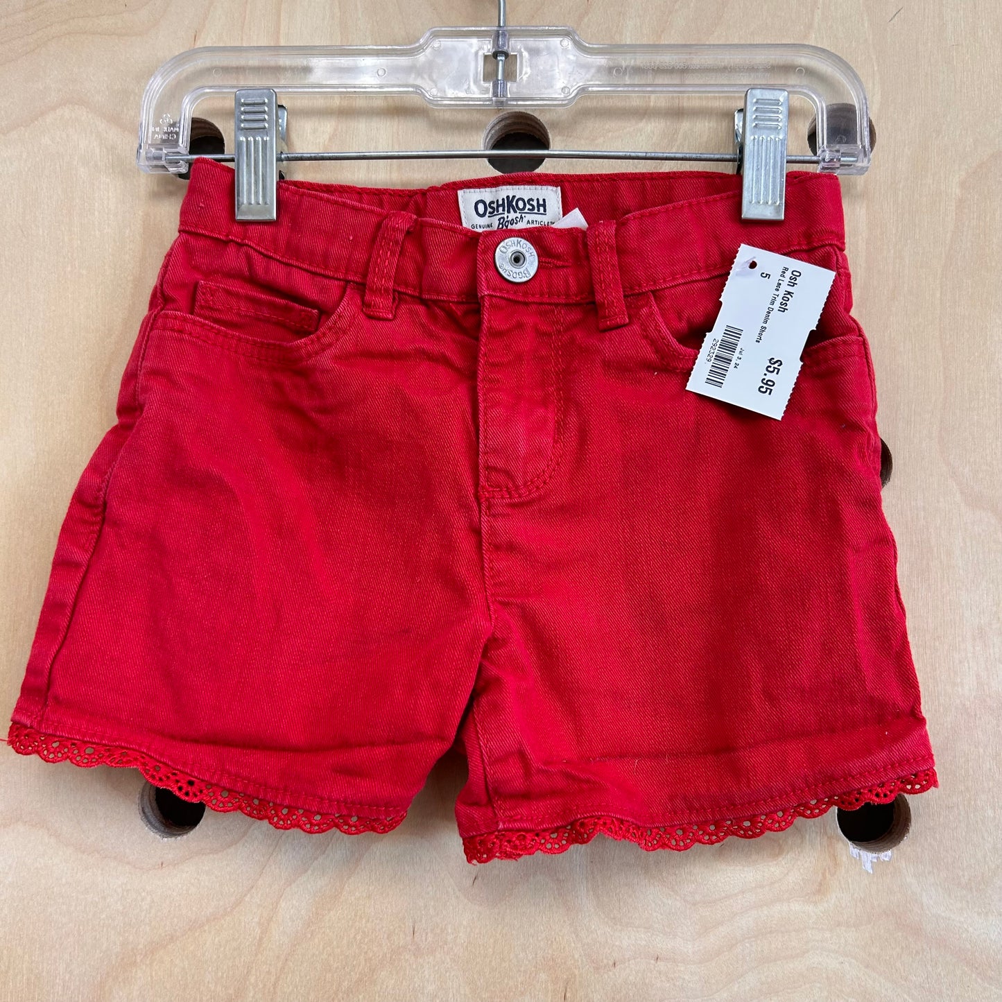 Red Lace Trim Denim Shorts