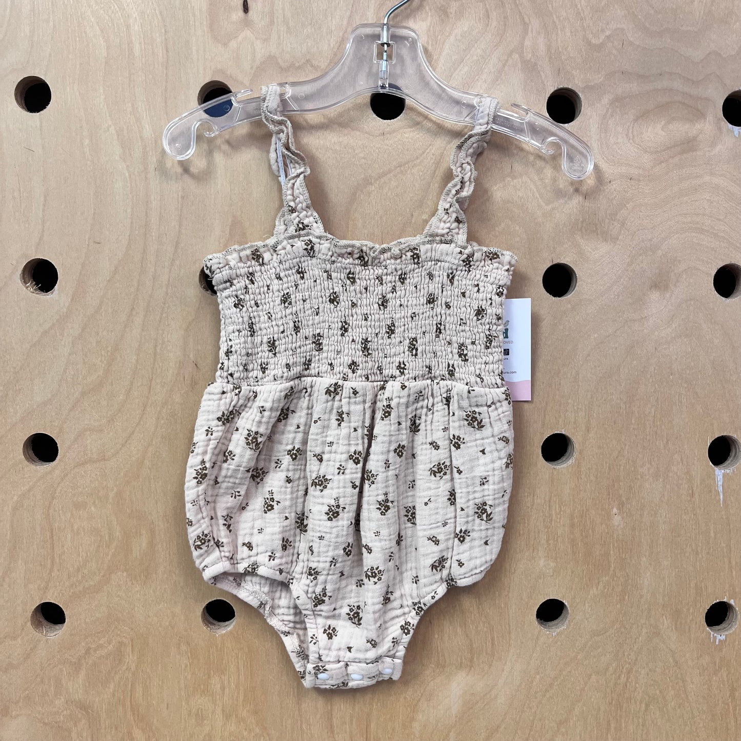 Beige Smocked Floral Bubble Romper