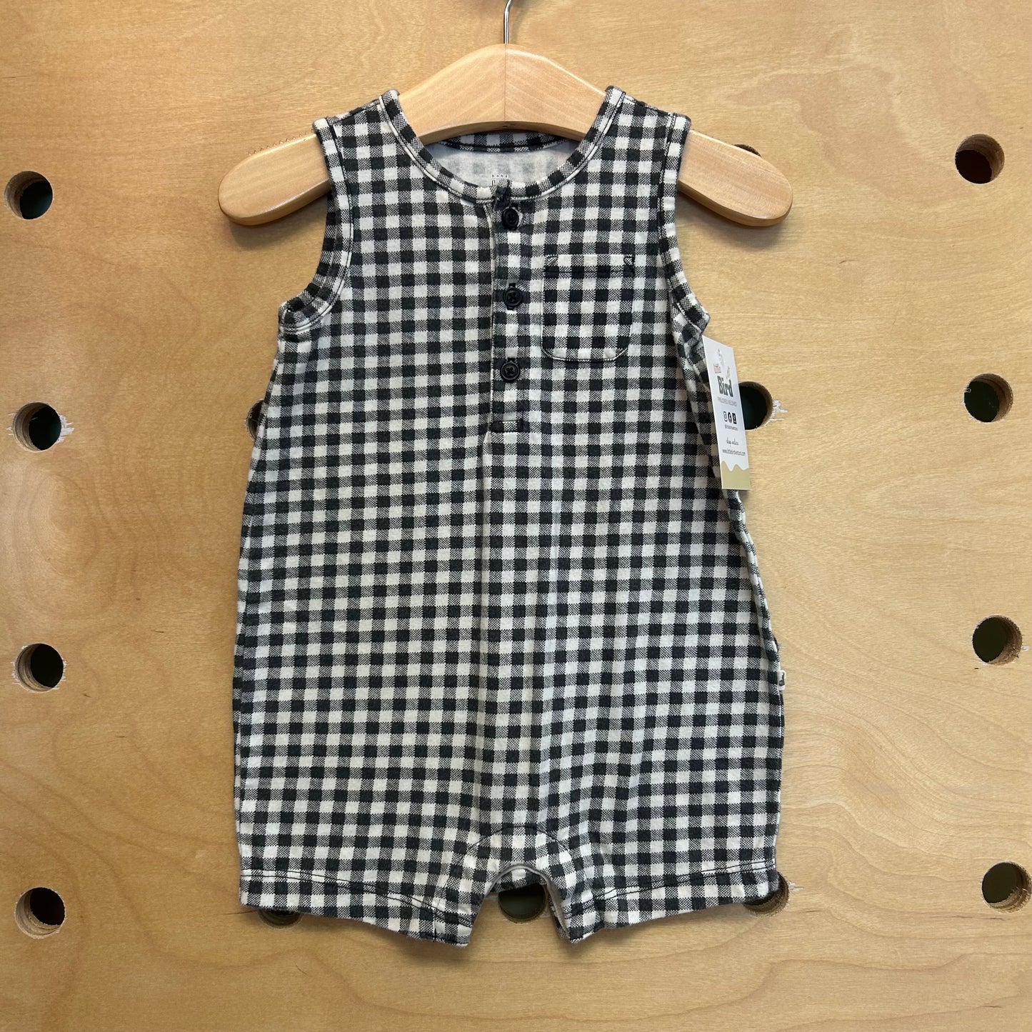 Organic Grey & Cream Plaid Romper