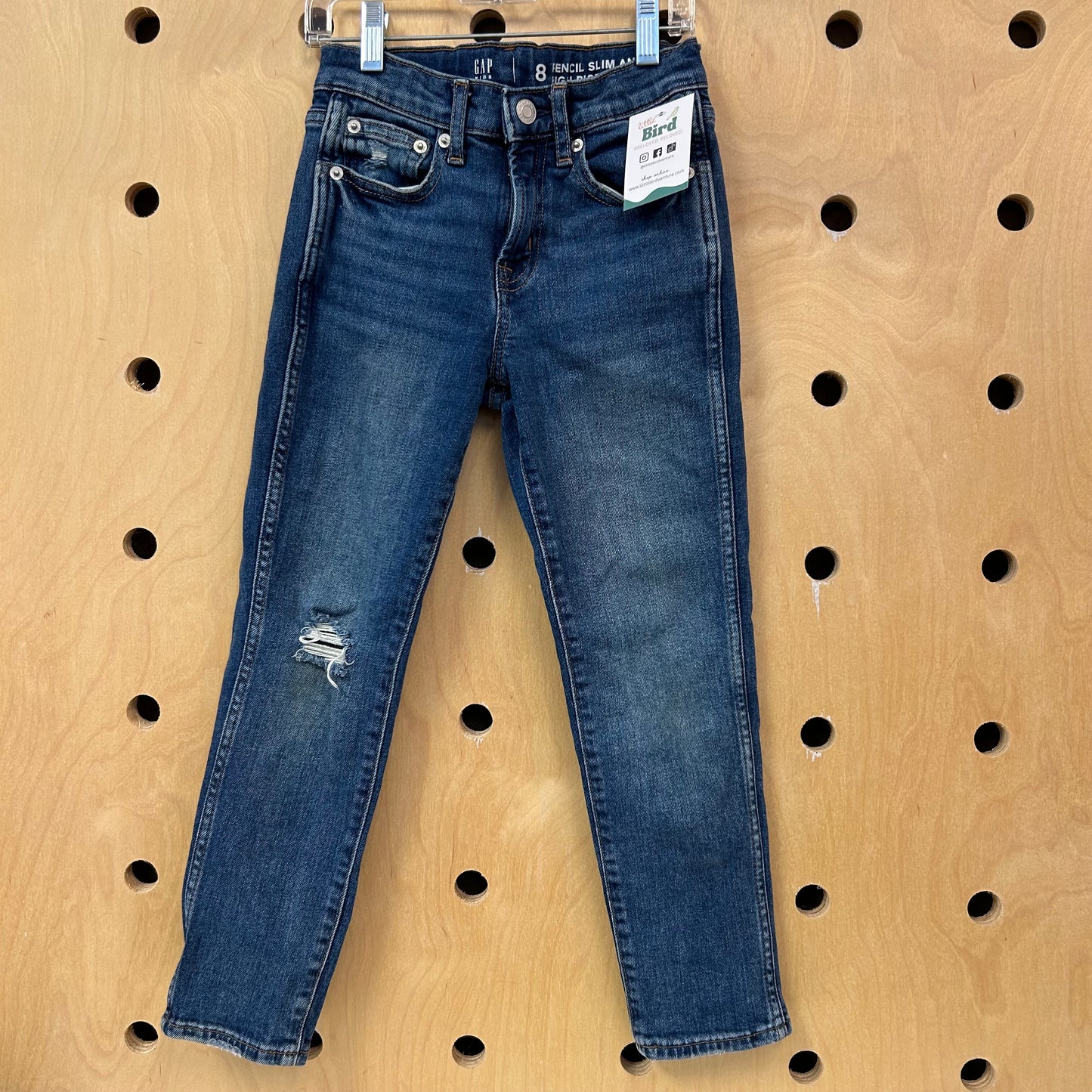 Distressed Pencil Slim Ankle Denim