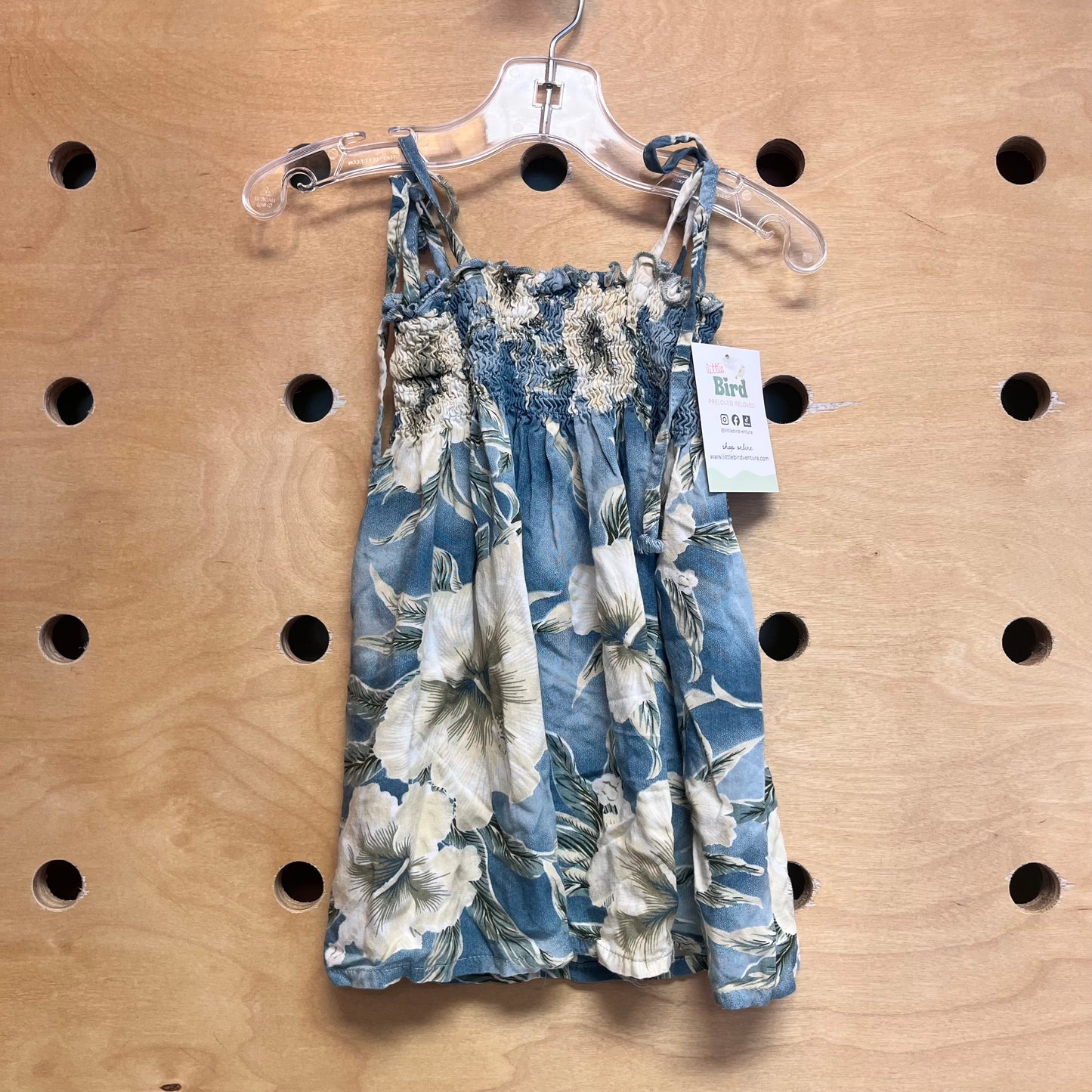 Teal/White Hibiscus Smock Dress