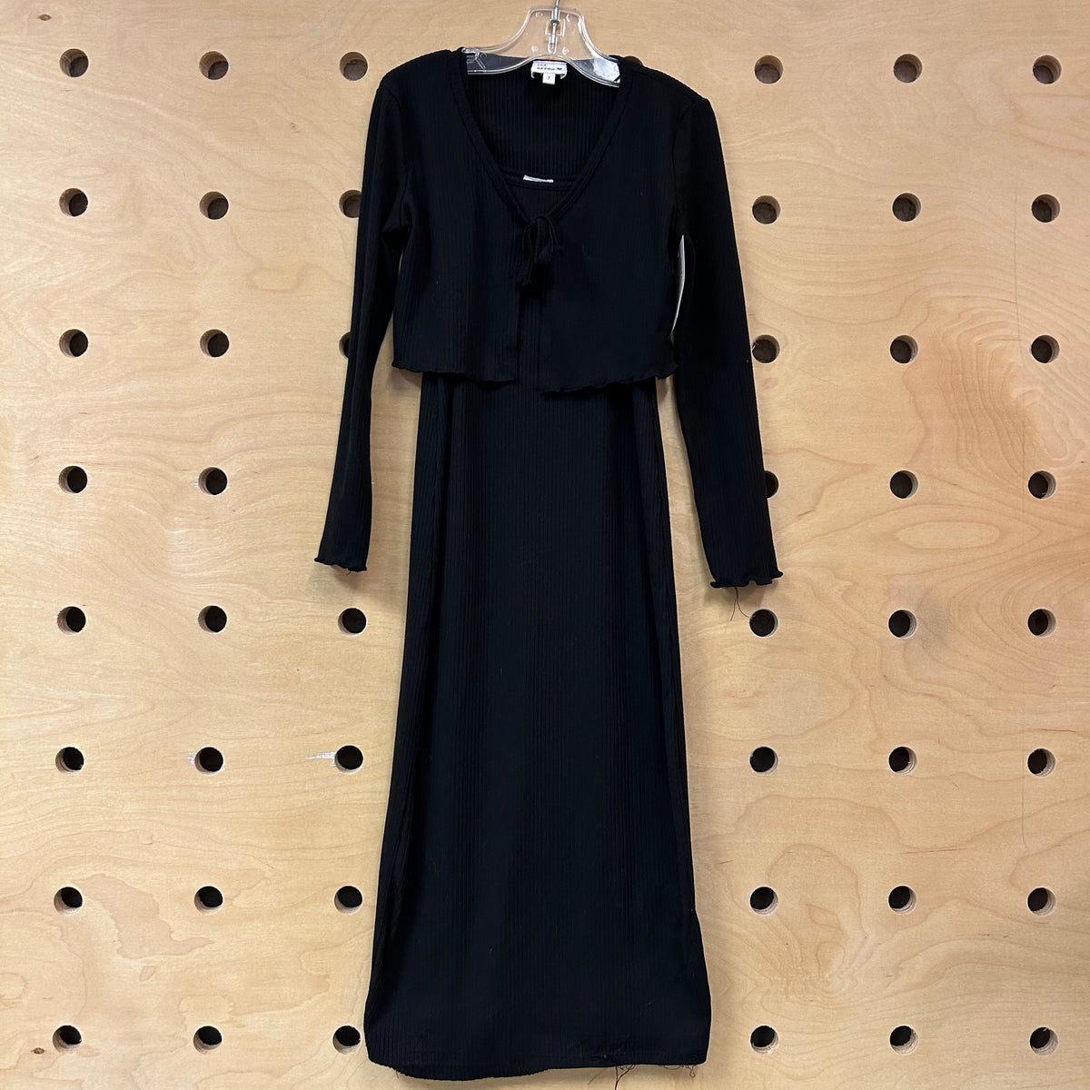 Black Ribbed Dress & Cardigan