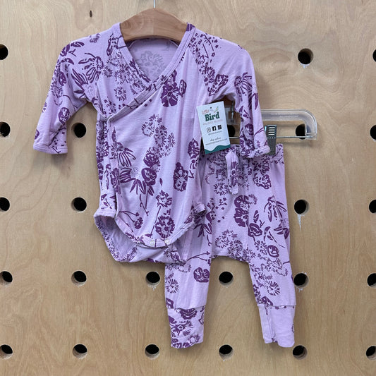 Purple Floral Bamboo Bodysuit & Pants