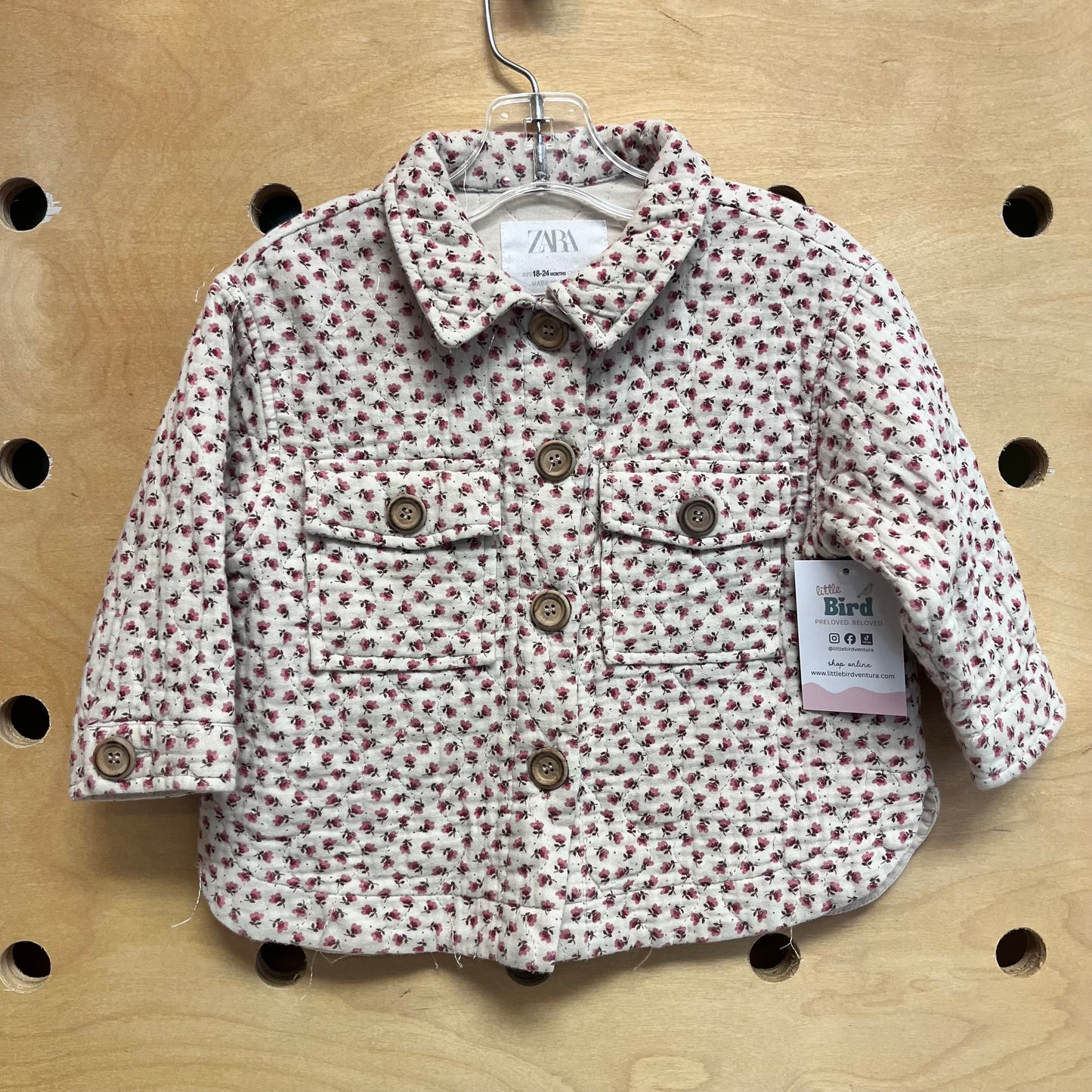 Beige Floral Wood Button Jacket