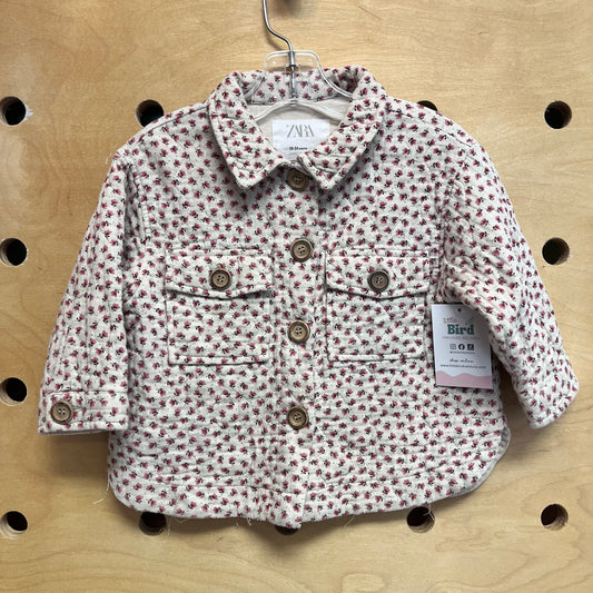 Beige Floral Wood Button Jacket