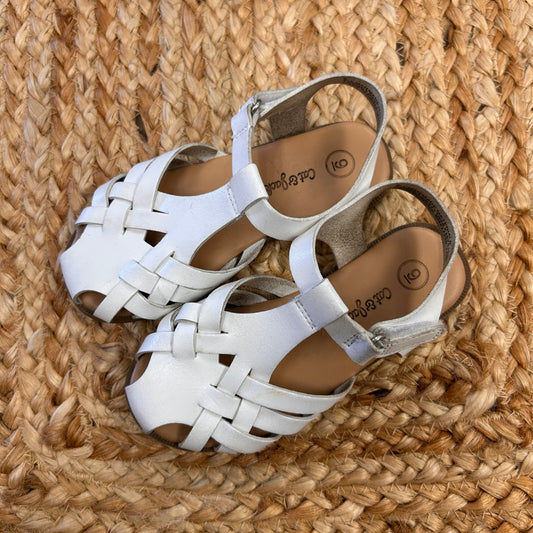 White Woven Ankle Strap Sandals