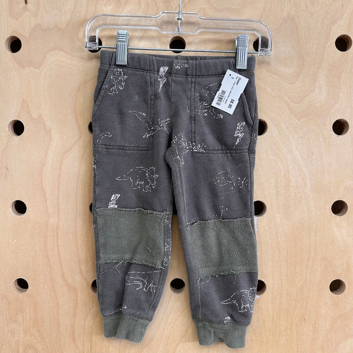 Grey + Green Linen-Blend Dino Joggers