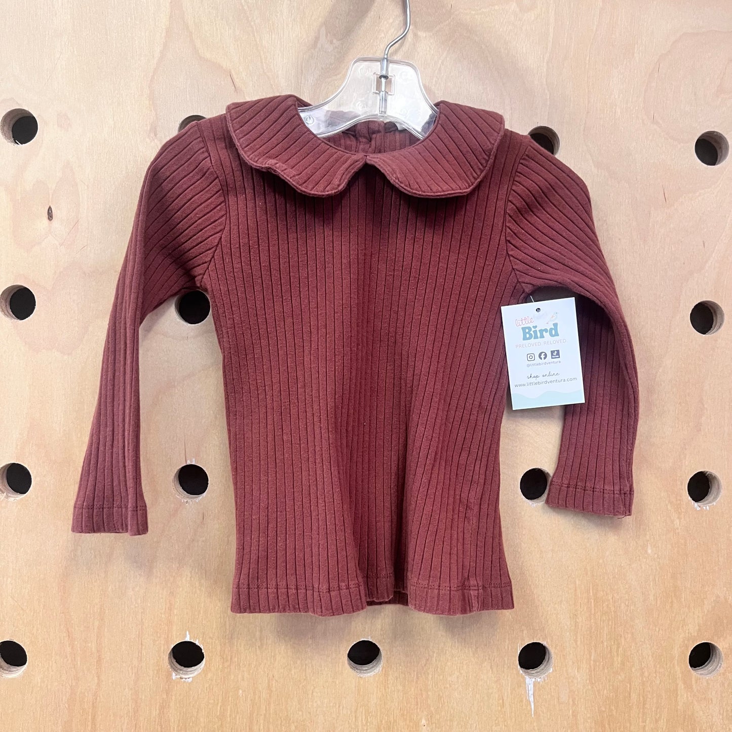 Brown Ribbed Collar Cotton LS
