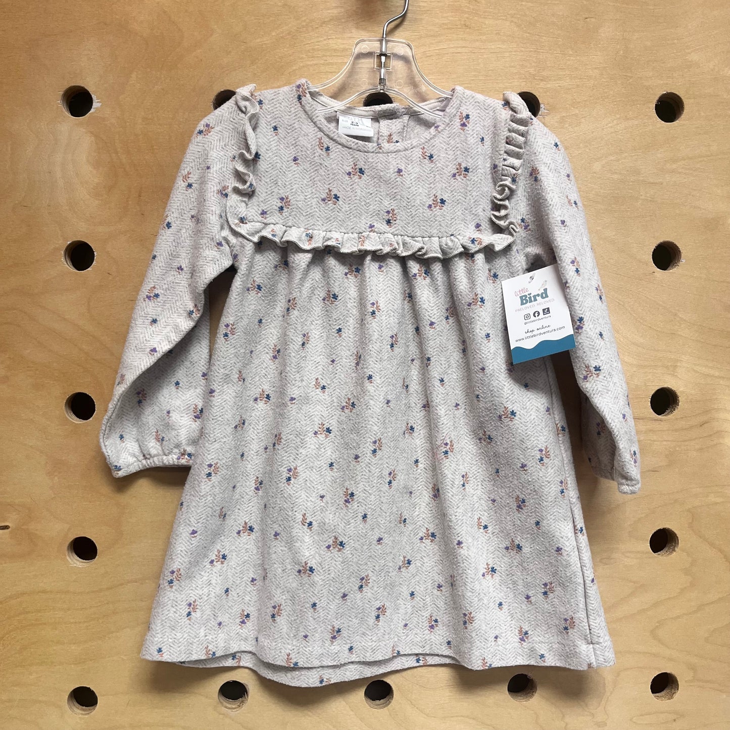 Grey/Purple Floral LS Dress