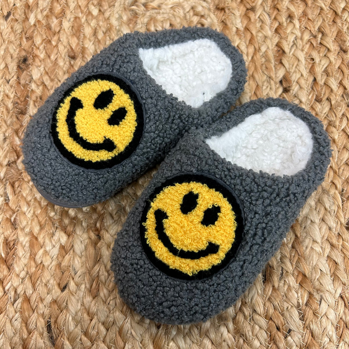 Grey Smiley Face Slippers