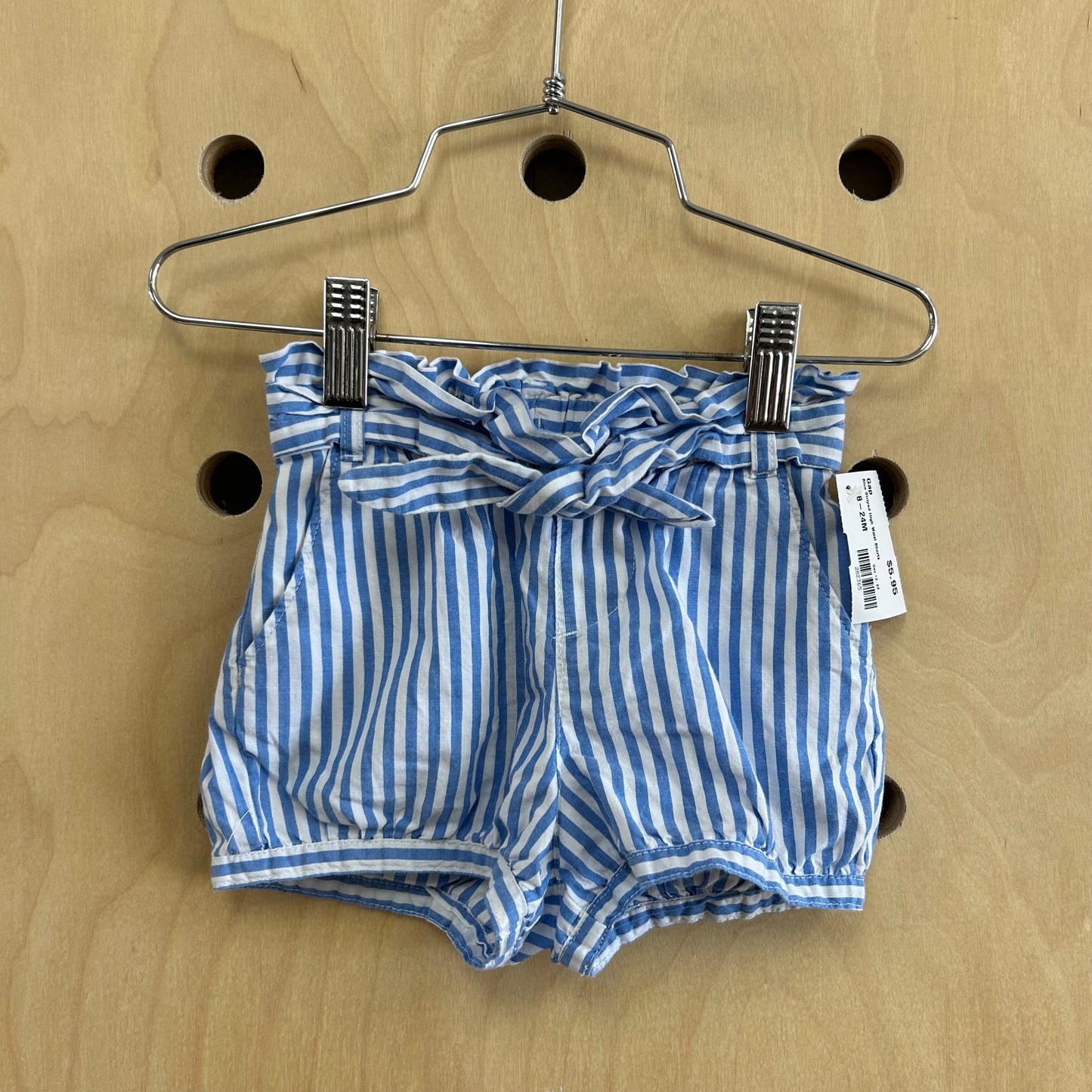 Blue Striped High Waist Shorts