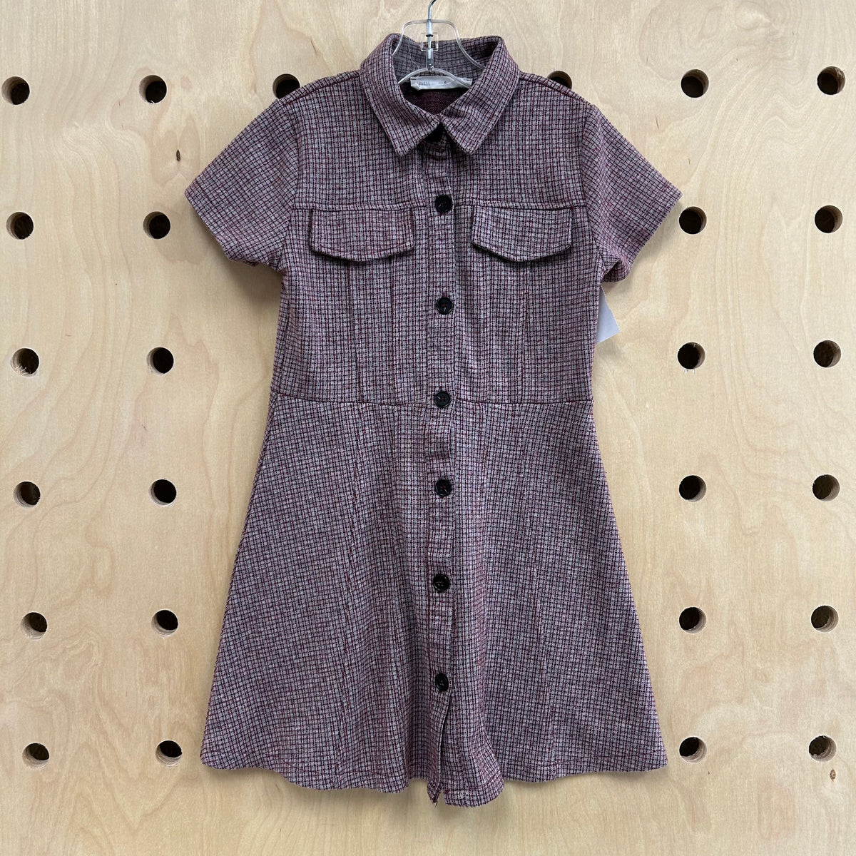 Red & Grey Collared Button Up Dress