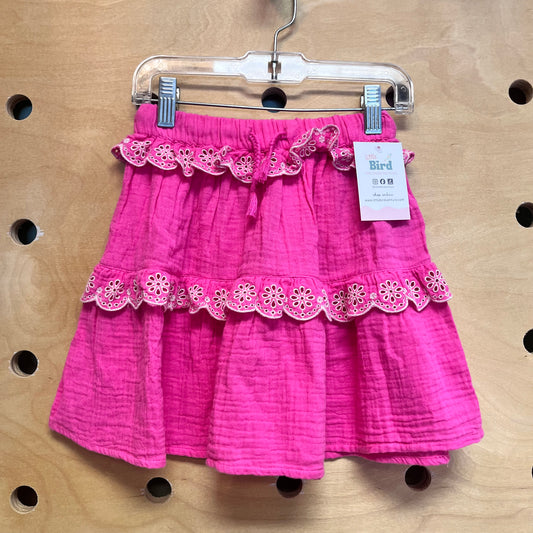 Pink Gauze Eyelet Ruffle Skirt