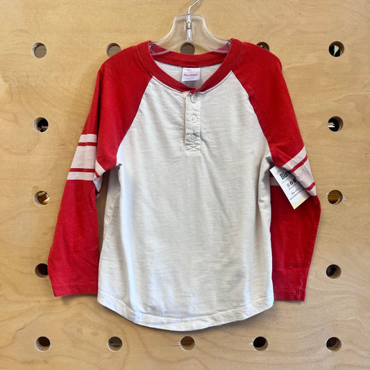 White/Red Henley LS