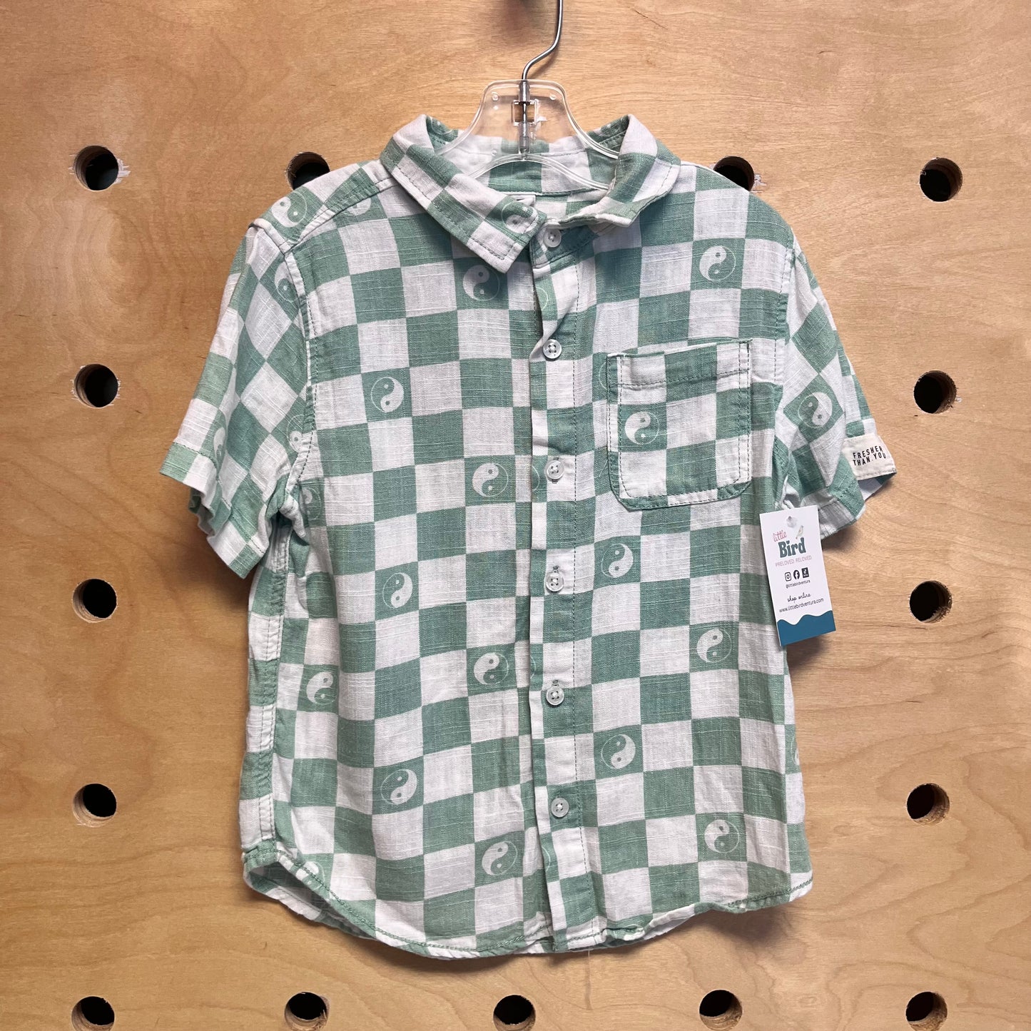 Green/White Ying-Yang Plaid Button Up