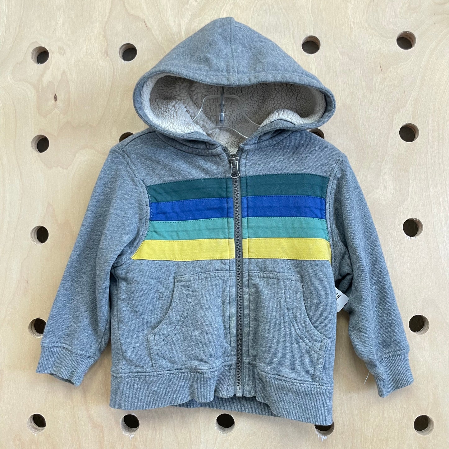 Sherpa-Lined Grey Stripe Zip Hoodie