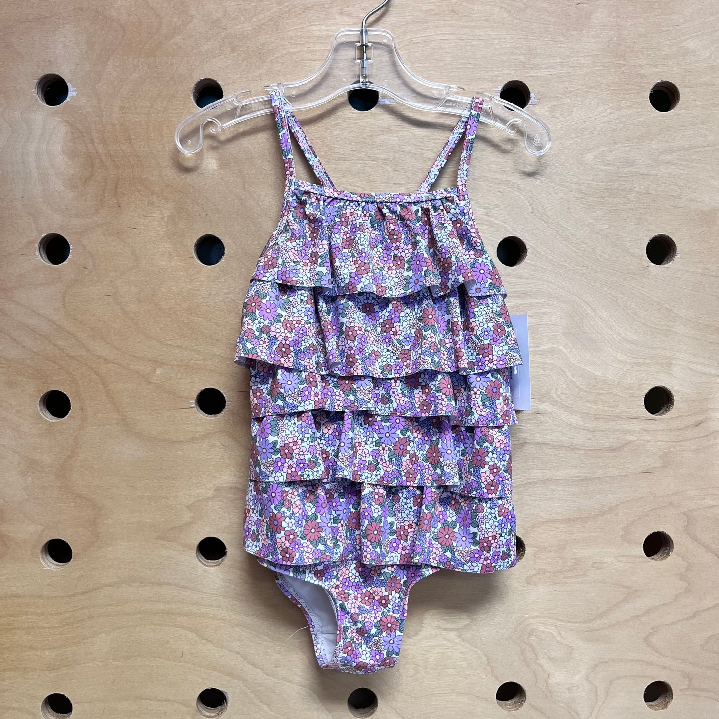 Purple Floral Ruffled Swimsuit