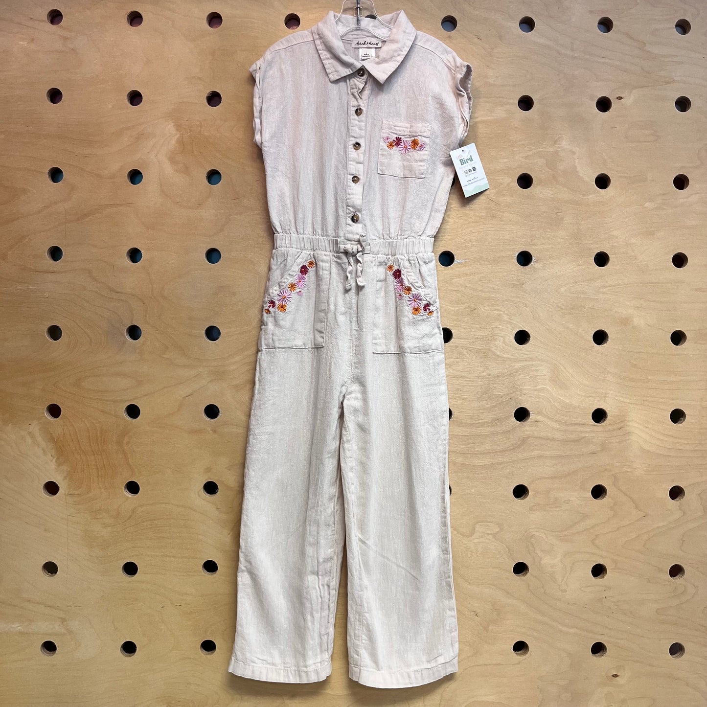 Cream Linen Blend Embroider Floral Romper