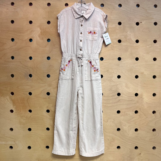 Cream Linen Blend Embroider Floral Romper