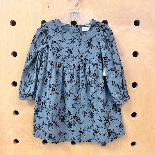 Slate + Black Velour Floral Dress