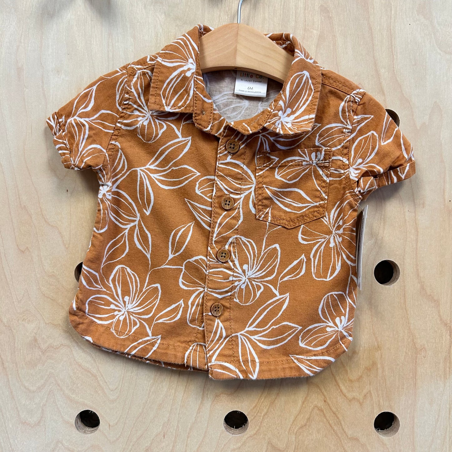 Brown/White Flower Button Up