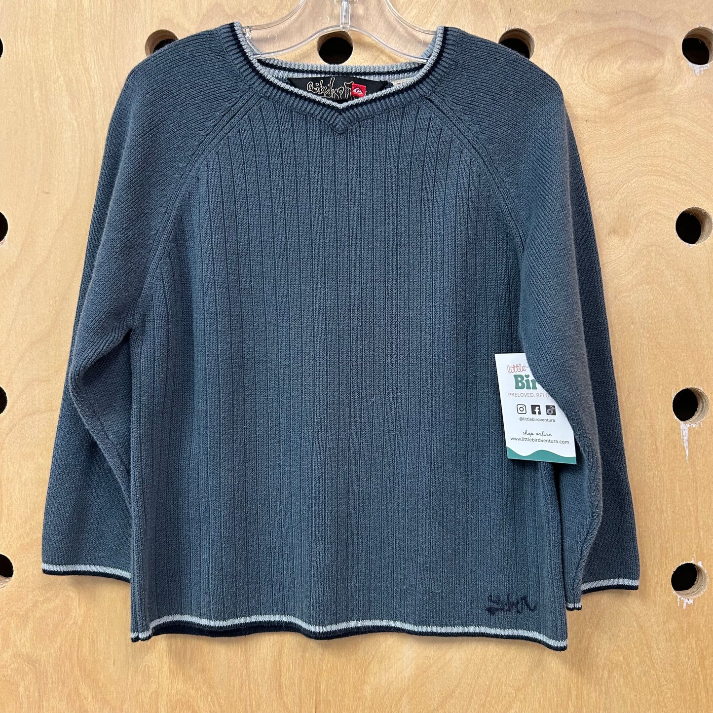 Blue Knit V-Neck Sweater