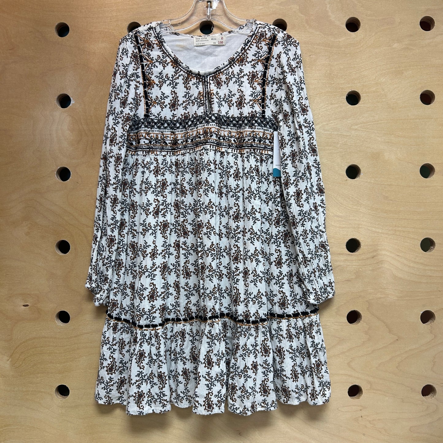 White/Brown Floral Embroider Dress