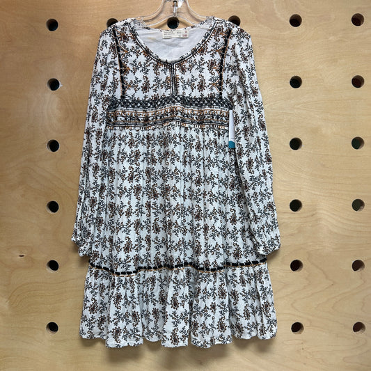 White/Brown Floral Embroider Dress