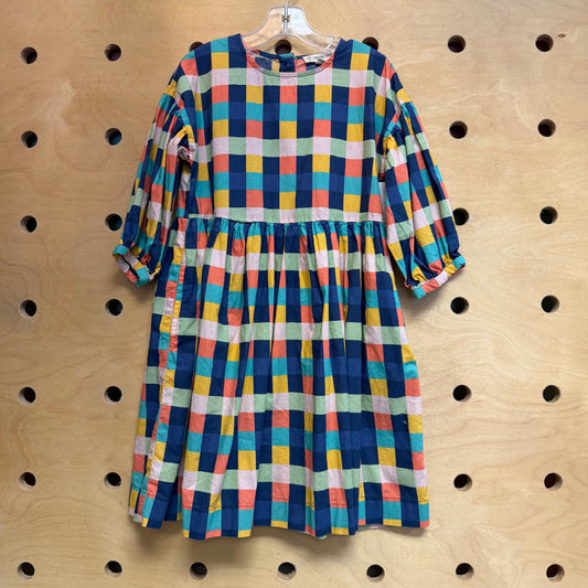 Multicolor Plaid Bubble Sleeve Dress