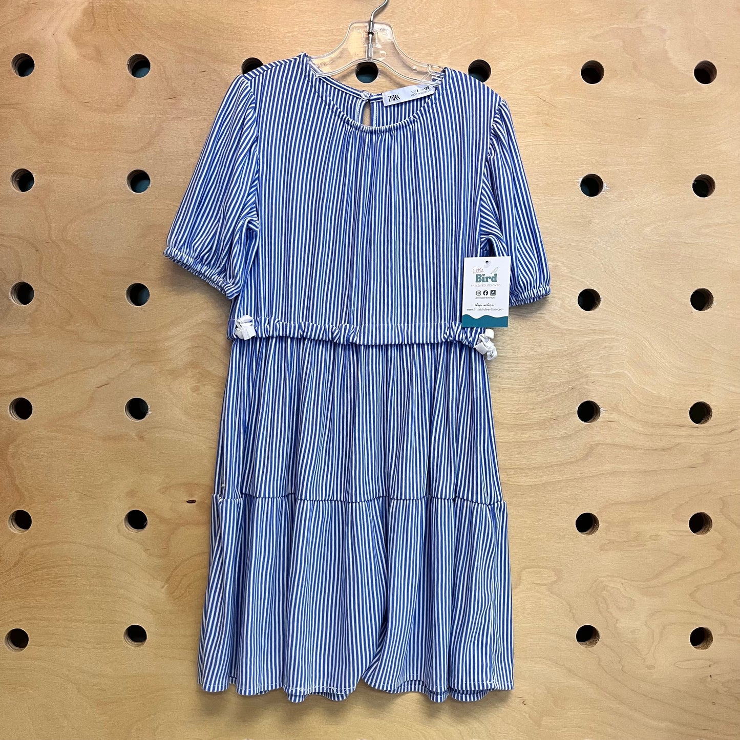 Blue Striped Drawstring Waist Dress