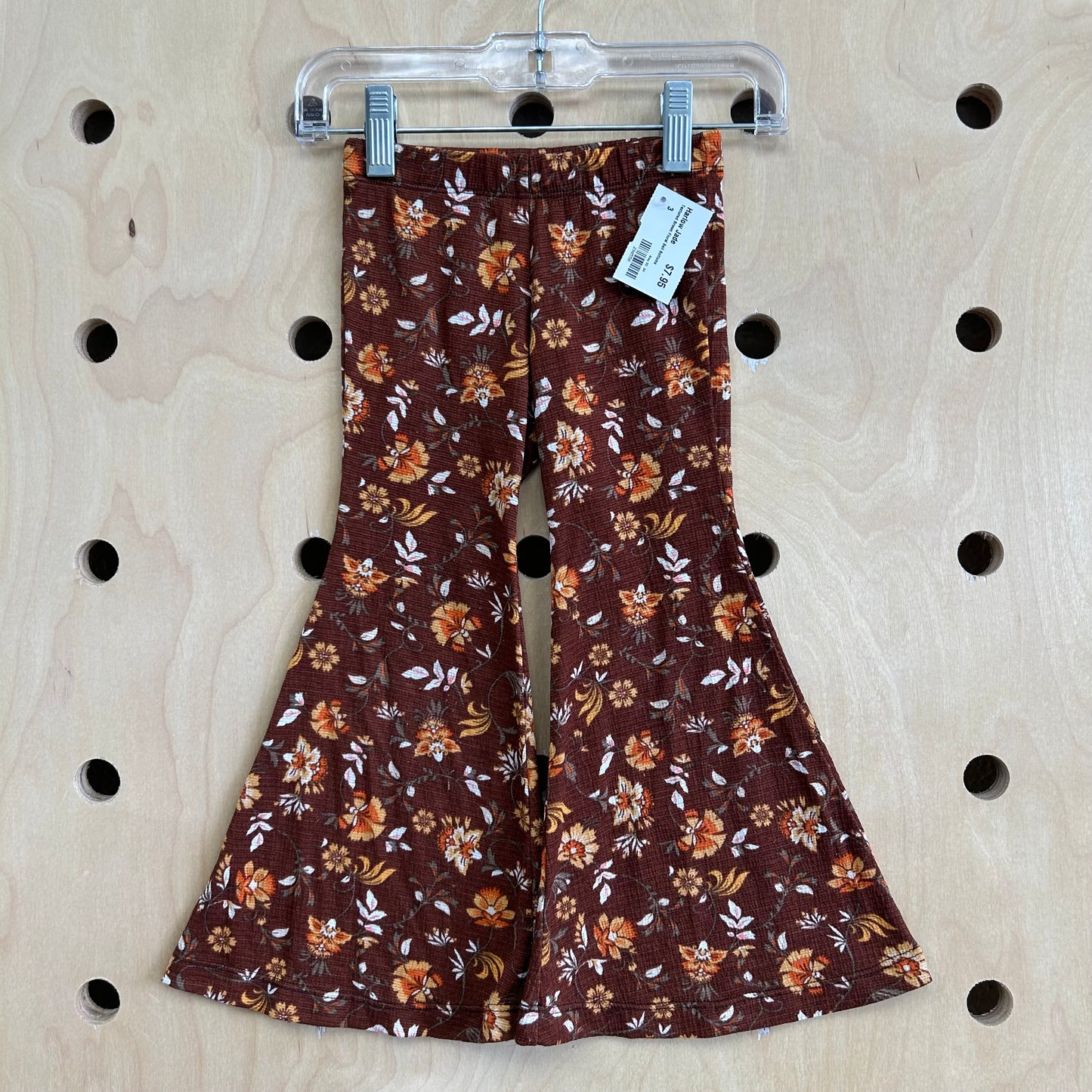 Textured Brown Floral Bell Bottoms