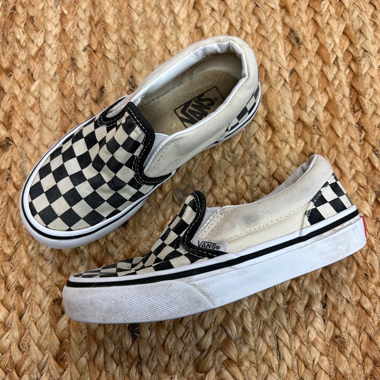 Cream & Black Checkered Slip Ons