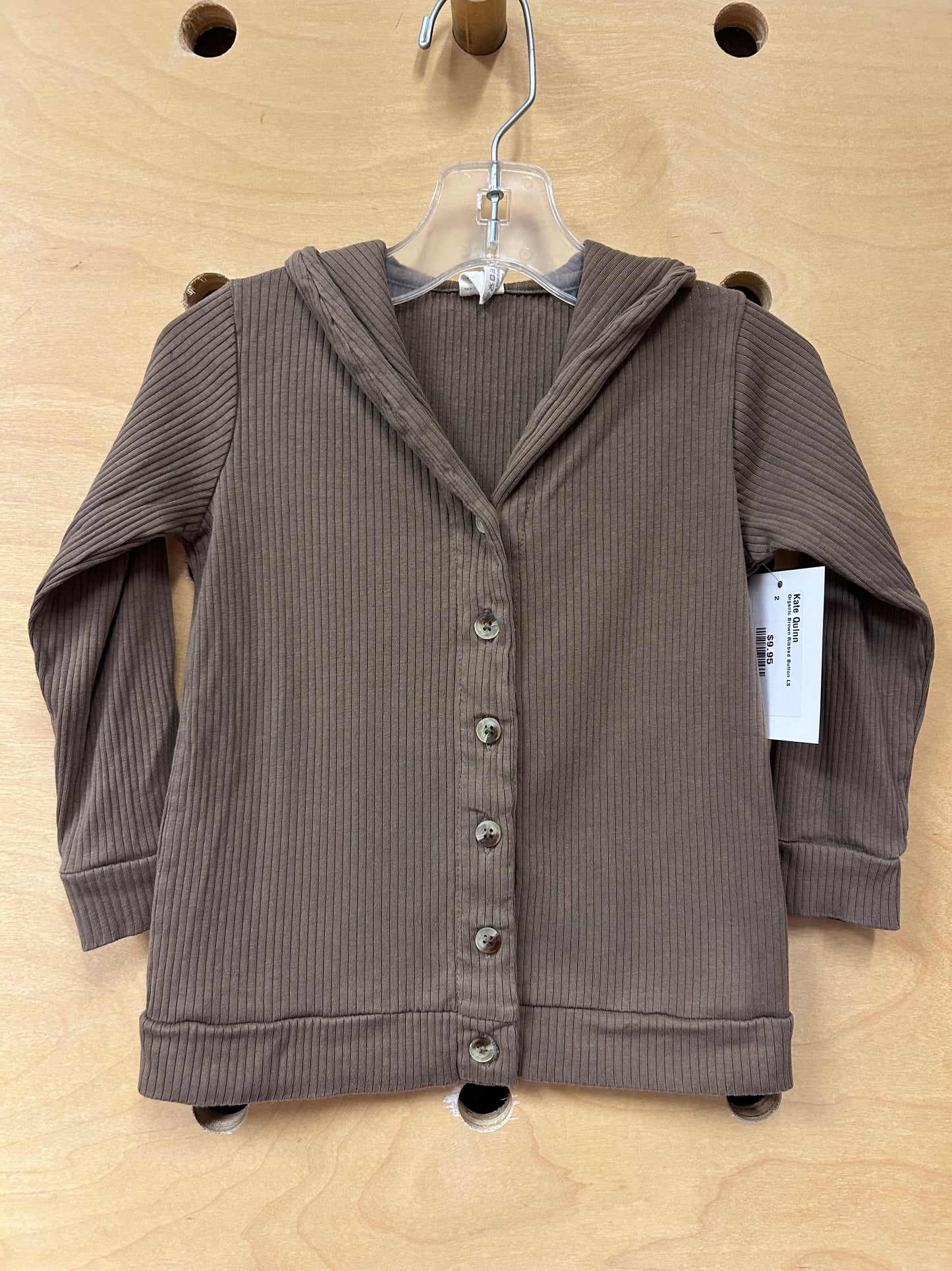 Organic Brown Ribbed Button LS