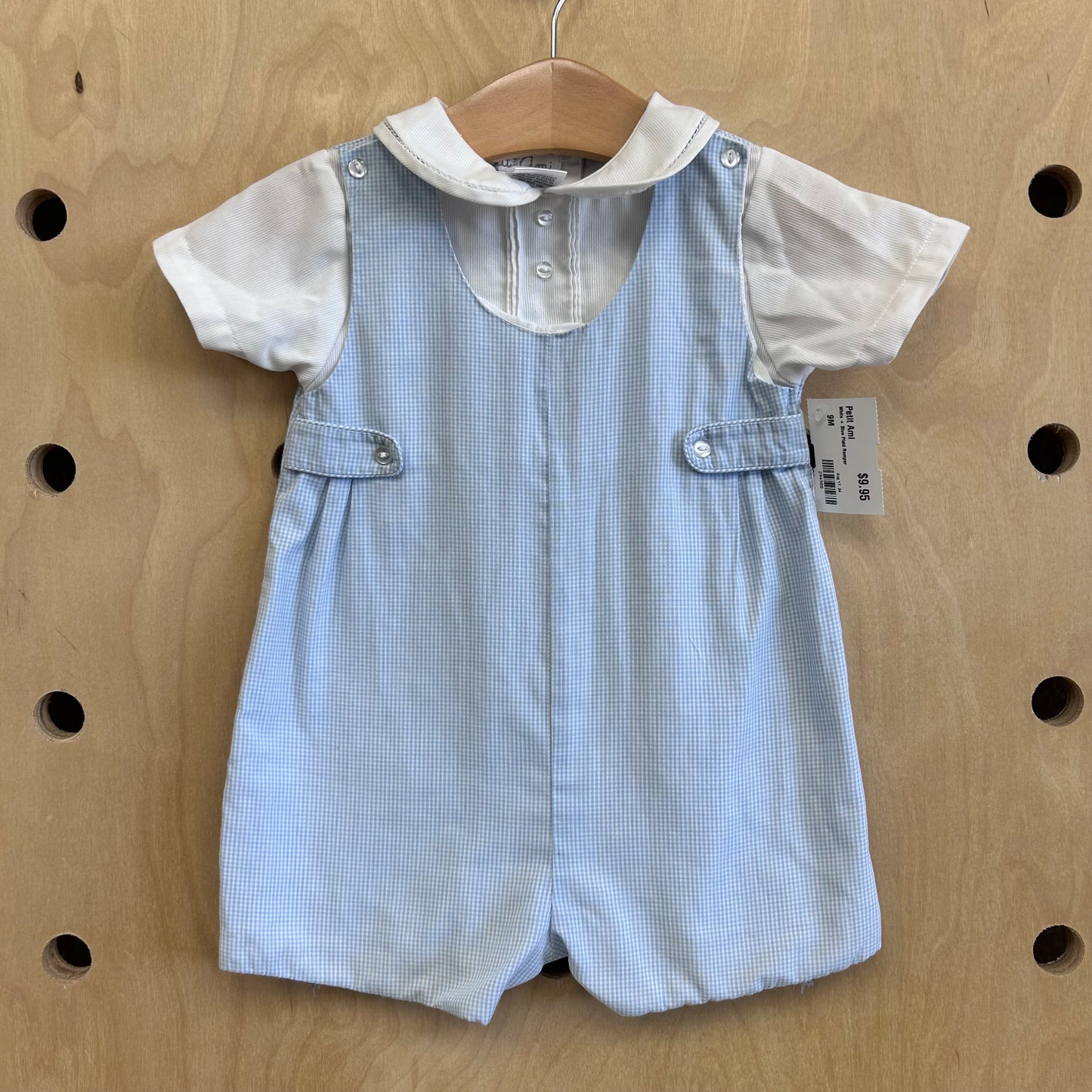 White + Blue Plaid Romper