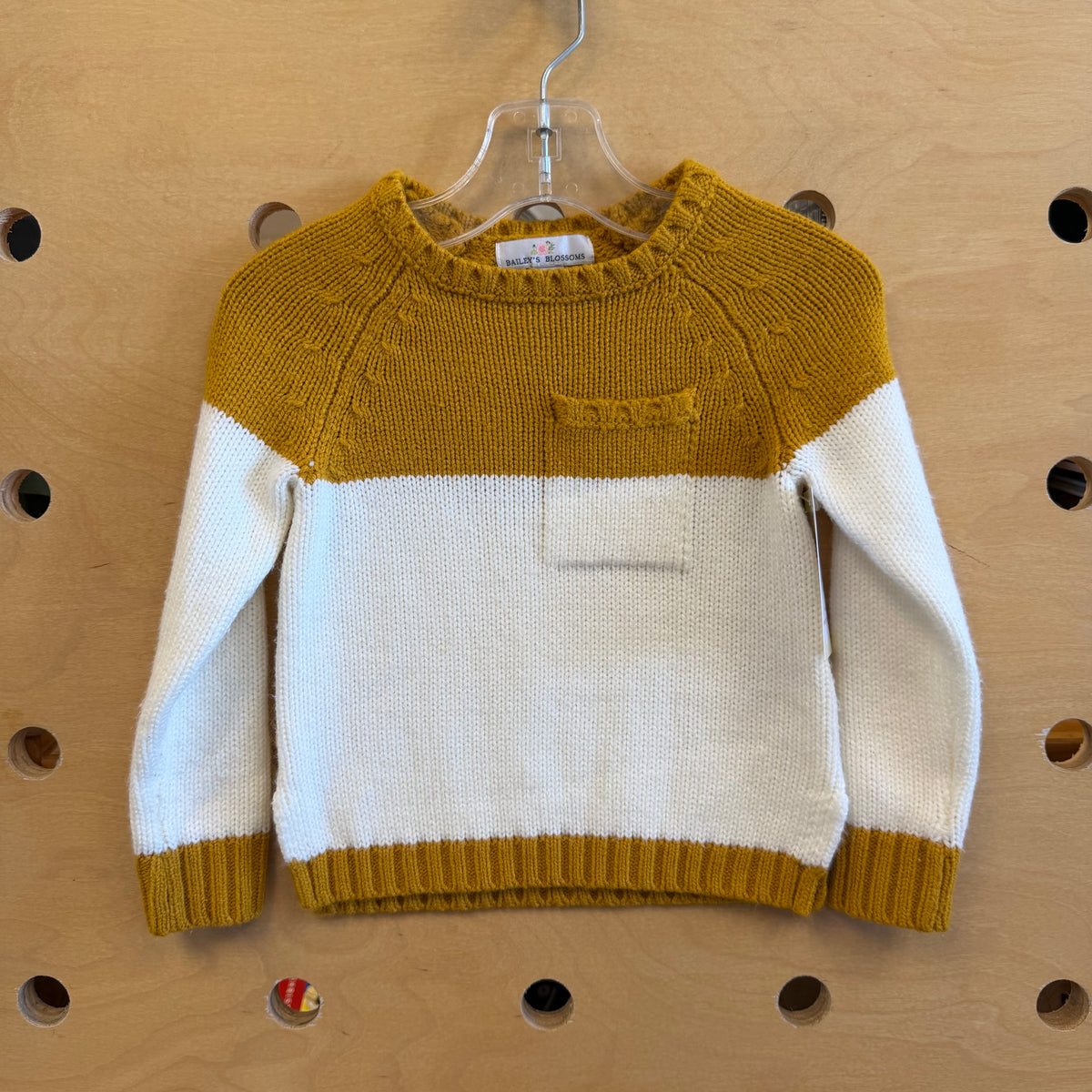 Mustard/White Knitted Pocket Sweater