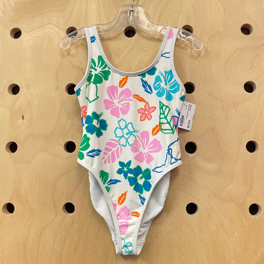 White Tropical Floral Swimsuit