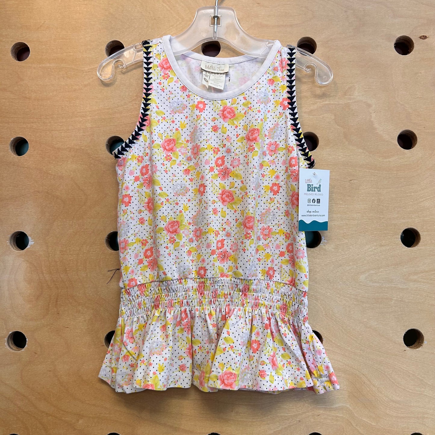 Pink/Yellow Floral Smock Waist Tank
