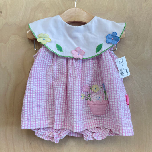 Vintage Pink Gingham Floral Dress