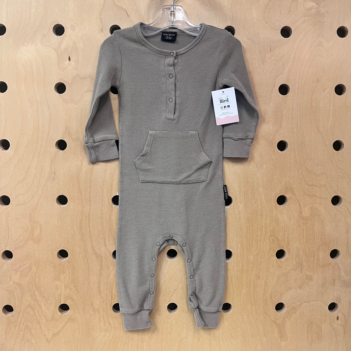 Olive Waffle Knit Snap Romper