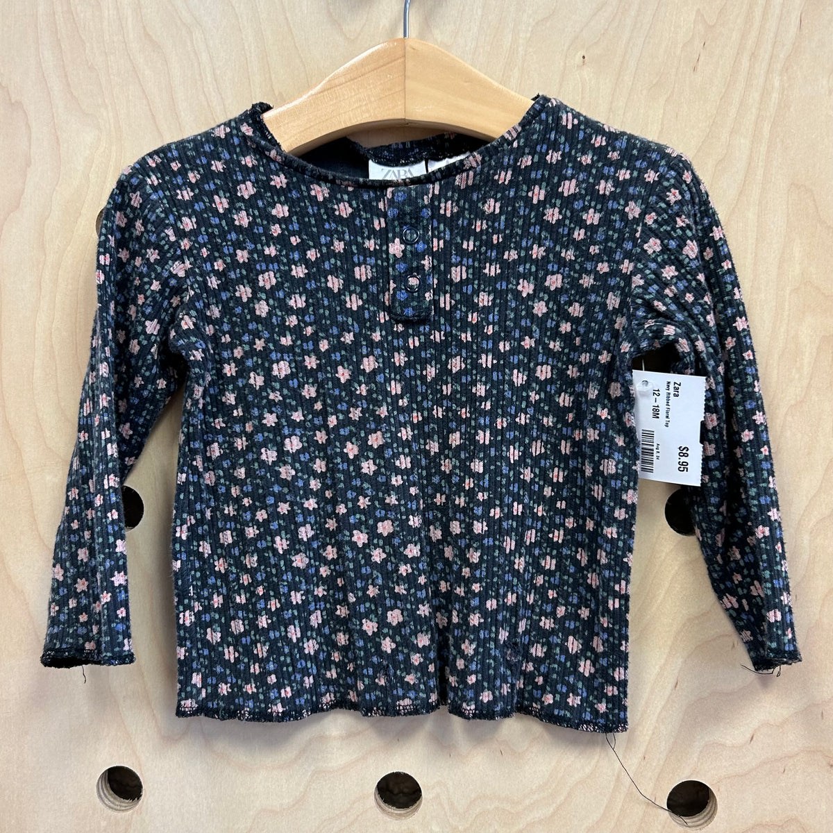 Navy Ribbed Floral Top