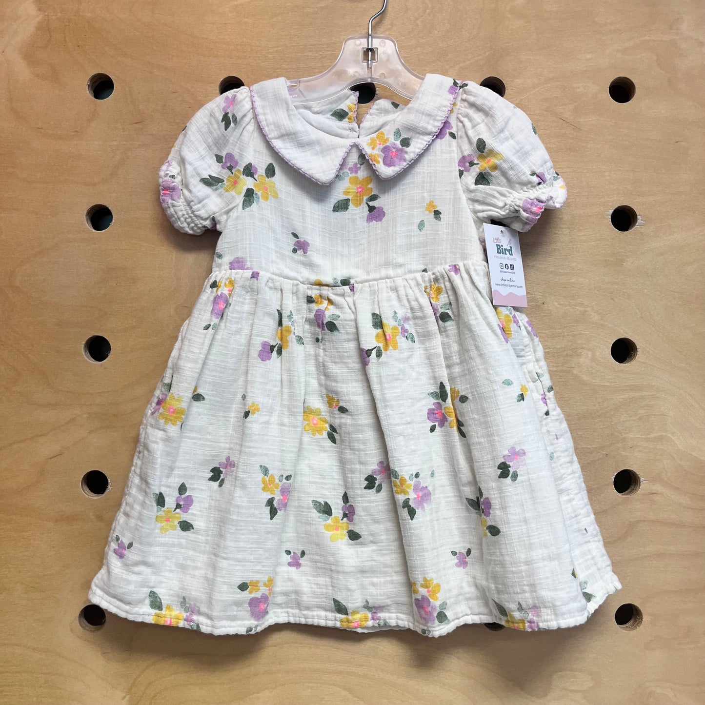 White/Purple Floral Collar Dress