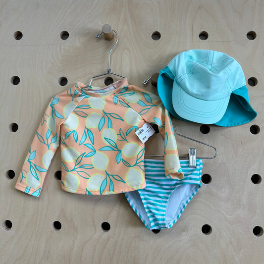 3pc Lemons Swimsuit + Hat