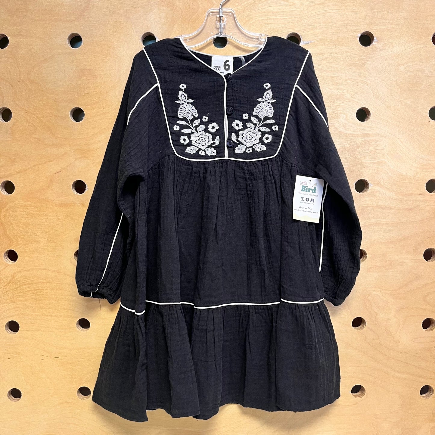 Black Embroider Floral Gauze Dress