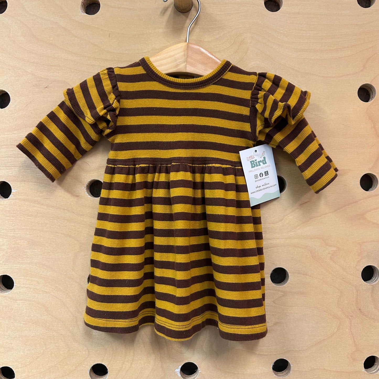Mustard/Brown Cotton LS Dress