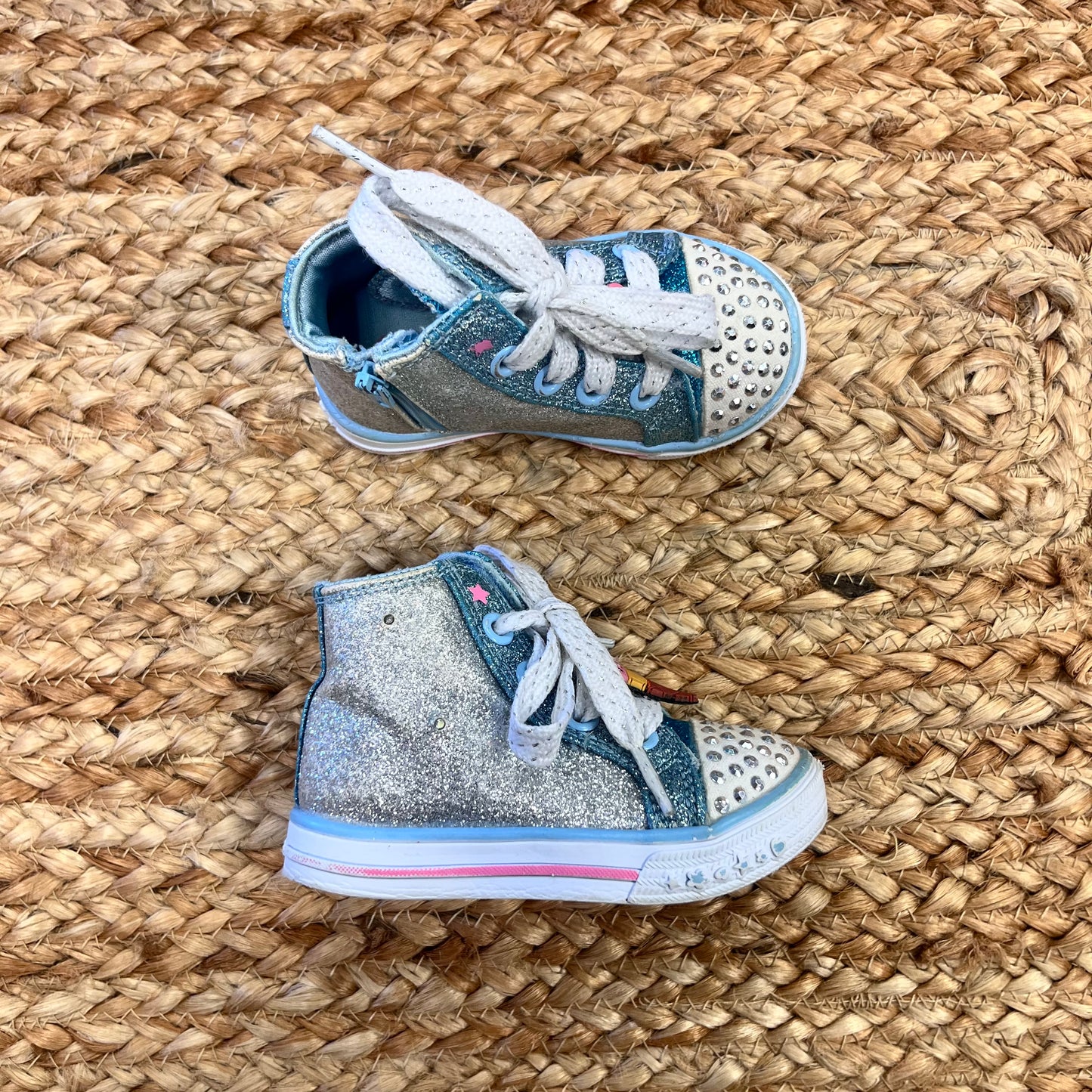 Silver/Blue Bedazzled High-Top Sneakers